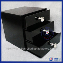 Proveedor de China Hot Sale Negro acrílico 3 cajones / acrílico Maup Organizador con perillas de cristal